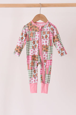 Pink Gingerbread Checkered Bamboo Romper