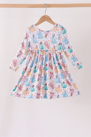 Blue princess ruffle bamboo dress