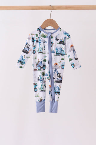 Blue Excavator Bamboo Romper