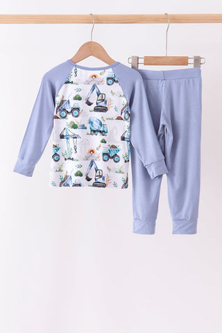 Blue Excavator Bamboo Pajama Set
