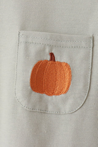 Sage Pumpkin Embroidery Plaid pants set