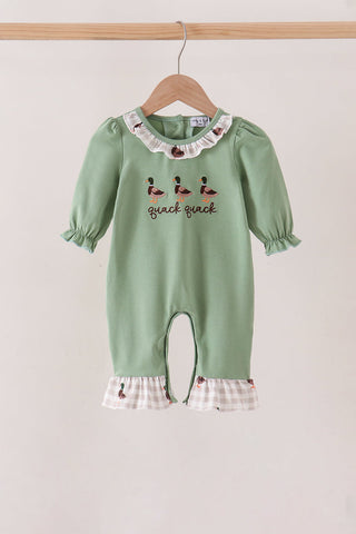 Green duck guack guack embroidery ruffle romper