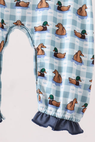 Blue mallard duck embroidery ruffle romper