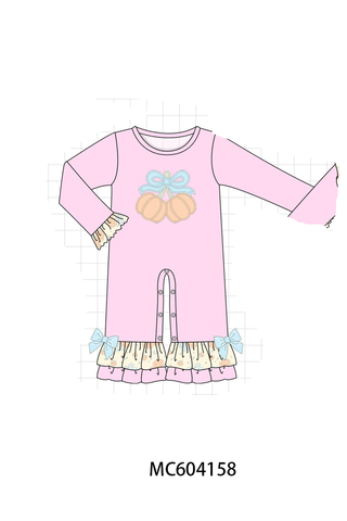 Pink bow pumpkin ruffle romper