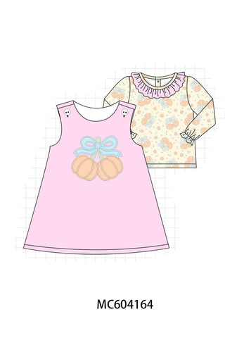 Pink bow pumpkin ruffle 2pc set