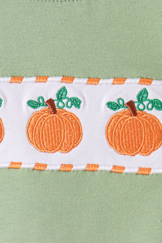 Sage pumpkin embroidery gingham pants set