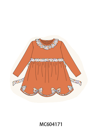 Orange Floral Bow Ruffle dress