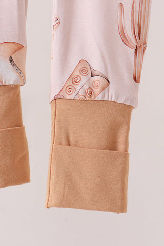 Khaki western boots bamboo zipper romper