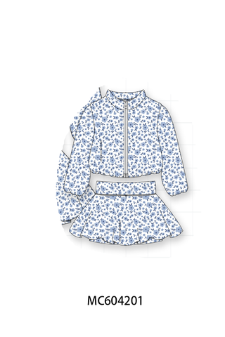 Blue floral print skorts set