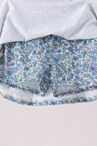 Teal floral print mom&me skorts set