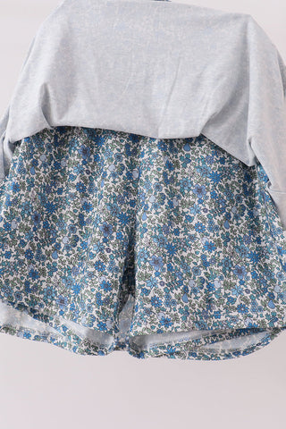 Teal floral print mom&me skorts set