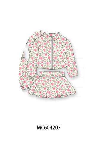 Pink floral print skorts set