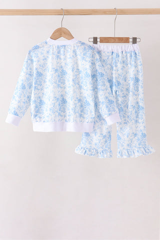 Blue floral print mom&me pants set