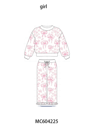 Pink bow floral print mom&me pants set