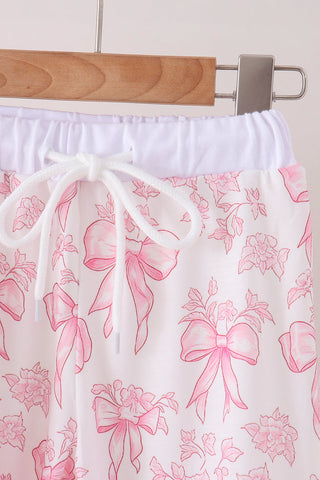 Pink bow floral print mom&me pants set