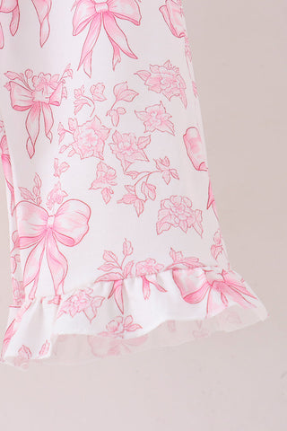 Pink bow floral print mom&me pants set