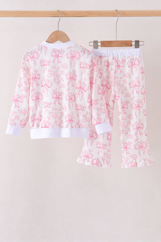 Pink bow floral print mom&me pants set