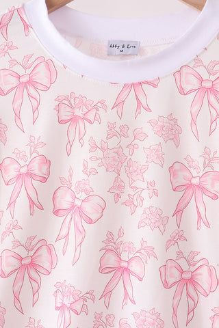 Pink bow floral print mom&me pants set