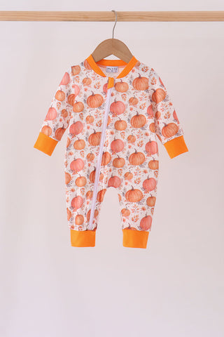 Orange Pumpkin Print Romper
