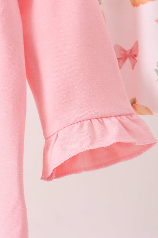 Pink pumpkin bow embroidery ruffle bloomer set