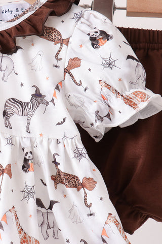 Brown zoo animal ruffle bloomer set