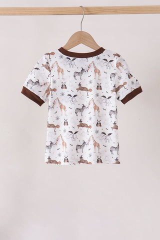 Brown zoo animal pocket top