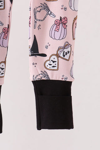 Pink Spooky embroidery bamboo ruffle romper
