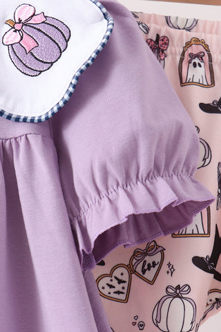 Purple spooky embroidery pants set