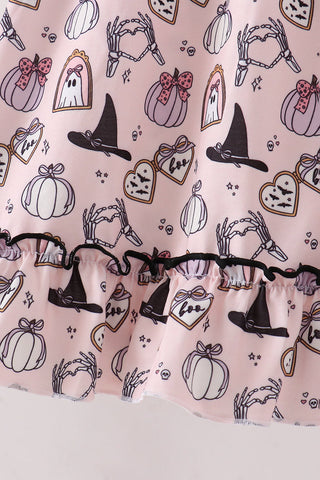 Pink Spooky print ruffle dress