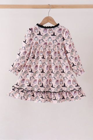 Pink Spooky print ruffle dress
