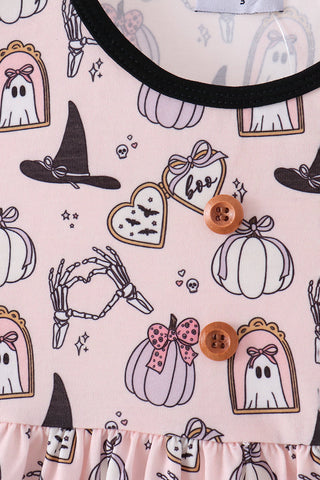 Pink Spooky print ruffle dress