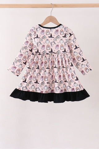 Pink Spooky print ruffle dress