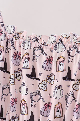 Pink Spooky print ruffle tiered mom dress