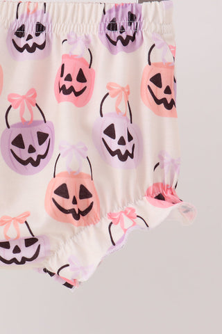 Green Jack-O-Lantern embroidery ruffle bloomer set