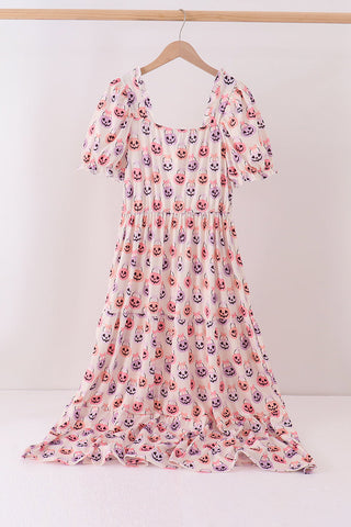 Jack-O-Lantern print tiered mom dress