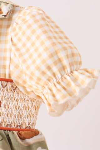 Vintage pumpkin smocked ruffle bubble