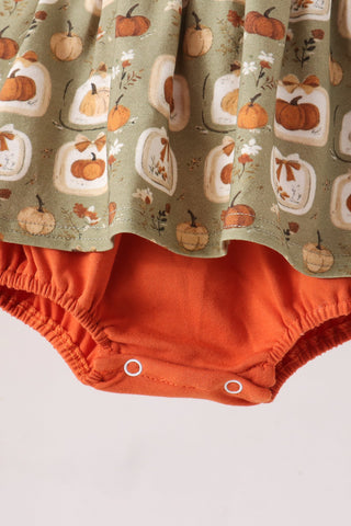 Vintage pumpkin smocked ruffle bubble
