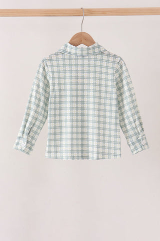 Sage plaid pocket button down shirt