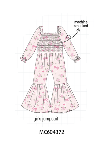 Pink Floral Bow Smocked Jumpsuit