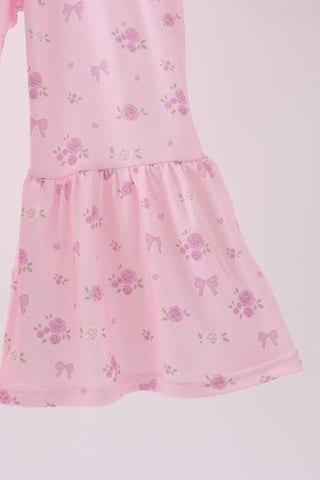 Pink Floral Bow Smocked Jumpsuit