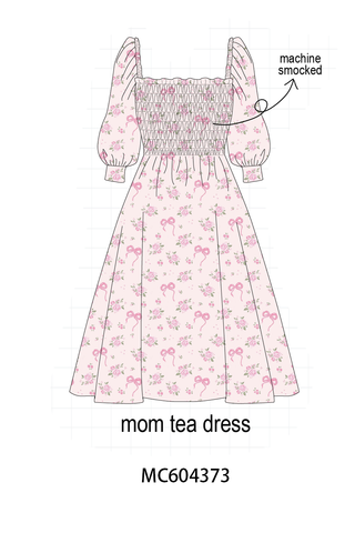 Pink Floral Bow Smocked mom dress