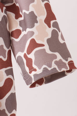 Khaki camoufalge cross deer embroidery ruffle bubble
