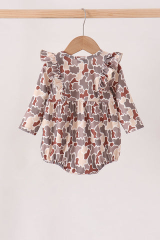 Khaki camoufalge cross deer embroidery ruffle bubble