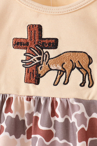 Khaki camoufalge cross deer embroidery bubble