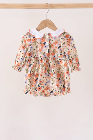 Coral floral smocked bubble