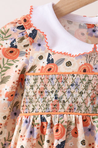 Coral floral smocked bloomer set
