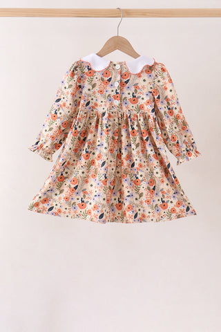 Coral floral smocked dress
