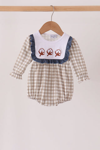 Teal cotton embroidery gingham ruffle bubble