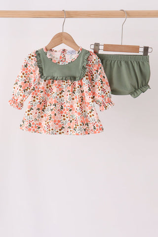 Green floral ruffle bloomer set