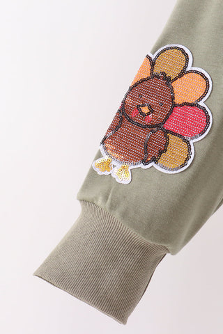 Green turkey sequin mom&me top